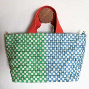 Clare V Petit Bateau, cream/green/blue woven, EEUC